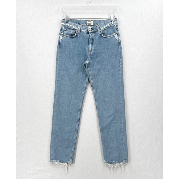 ACNE STUDIOS Boy Indigo Fray Jean Womens 26 Light Wash Distressed Tapered Slim - Picture 3 of 16